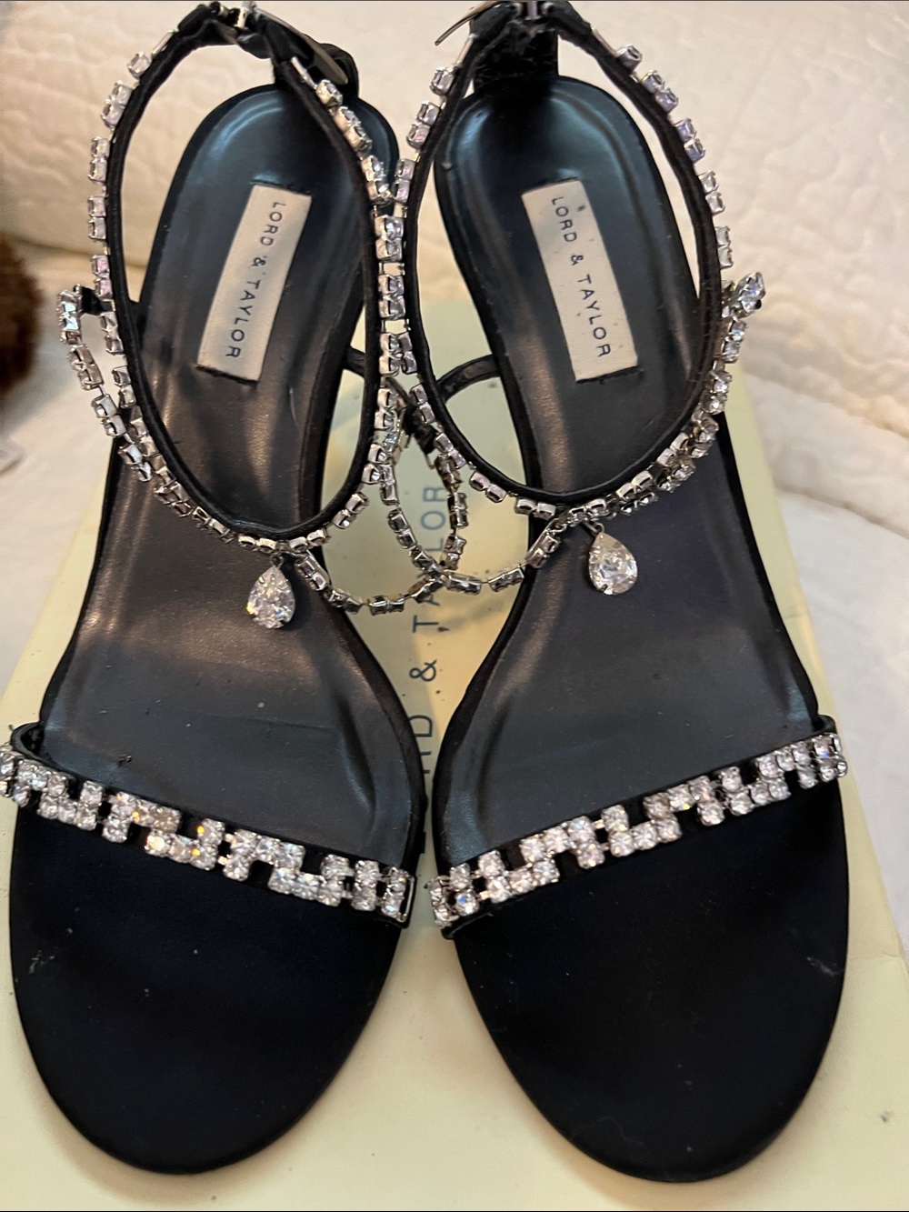 Lord & Taylor Black Rhinestone Teardrop-Strap Women's Sandals